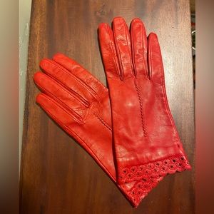 Vintage red Italian leather and silk gloves